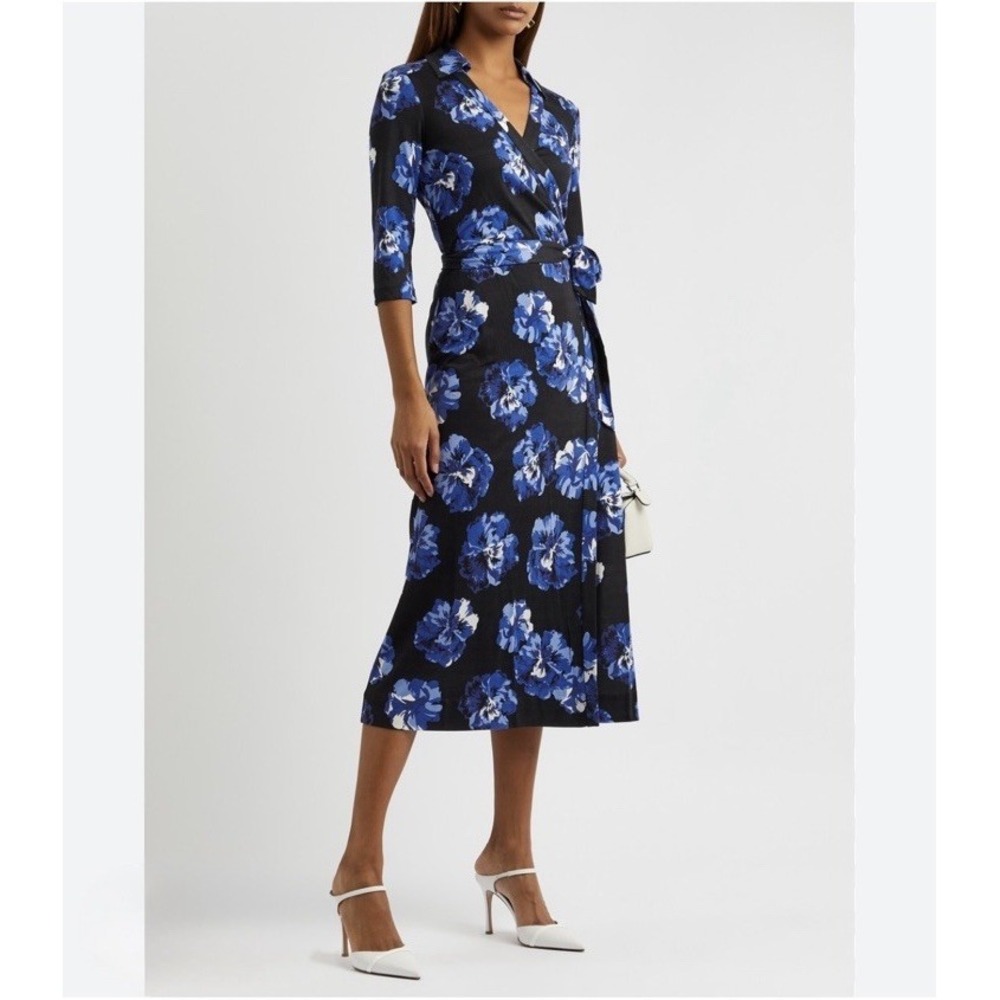 NWT $728 DVF Diane Von Furstenberg Abigail Midi‎ Silk-Jersey Dress Sz S Floral